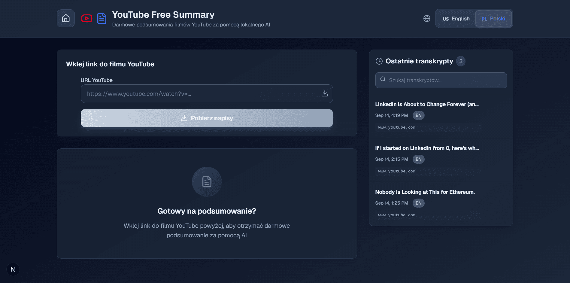 YouTube Free Summary - AI-powered YouTube transcript analysis